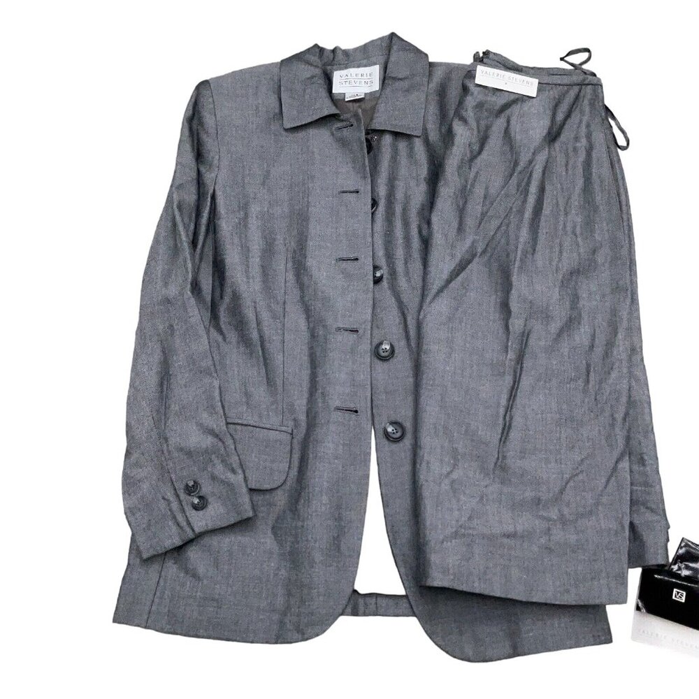 Valerie Stevens Skirt Suit Women 8 Black White Woven Career USA VTG NWT 2pc‎